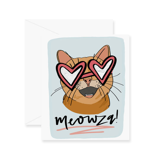 Meowza! Orange Tabby Cat Sunglasses Greeting Card (Foil)