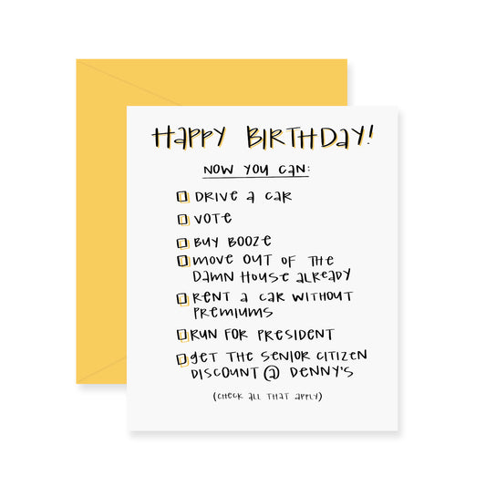 Age Checklist Birthday Greeting Card