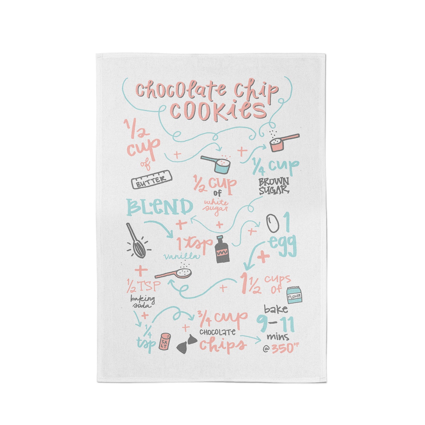 Chocolate Chip Cookies Recipe Tea Towel